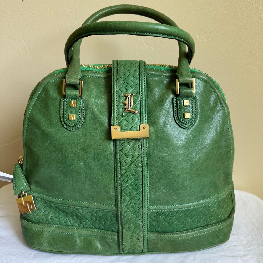 VTG LAMB Gwen Stefani Y2K Love Venezia Kelly Green Leather Dome Satchel Quilted